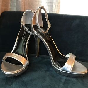 Silver ankle strap, open toe heels