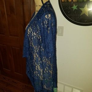 Beautiful navy blue lace Monroe with teal fringe