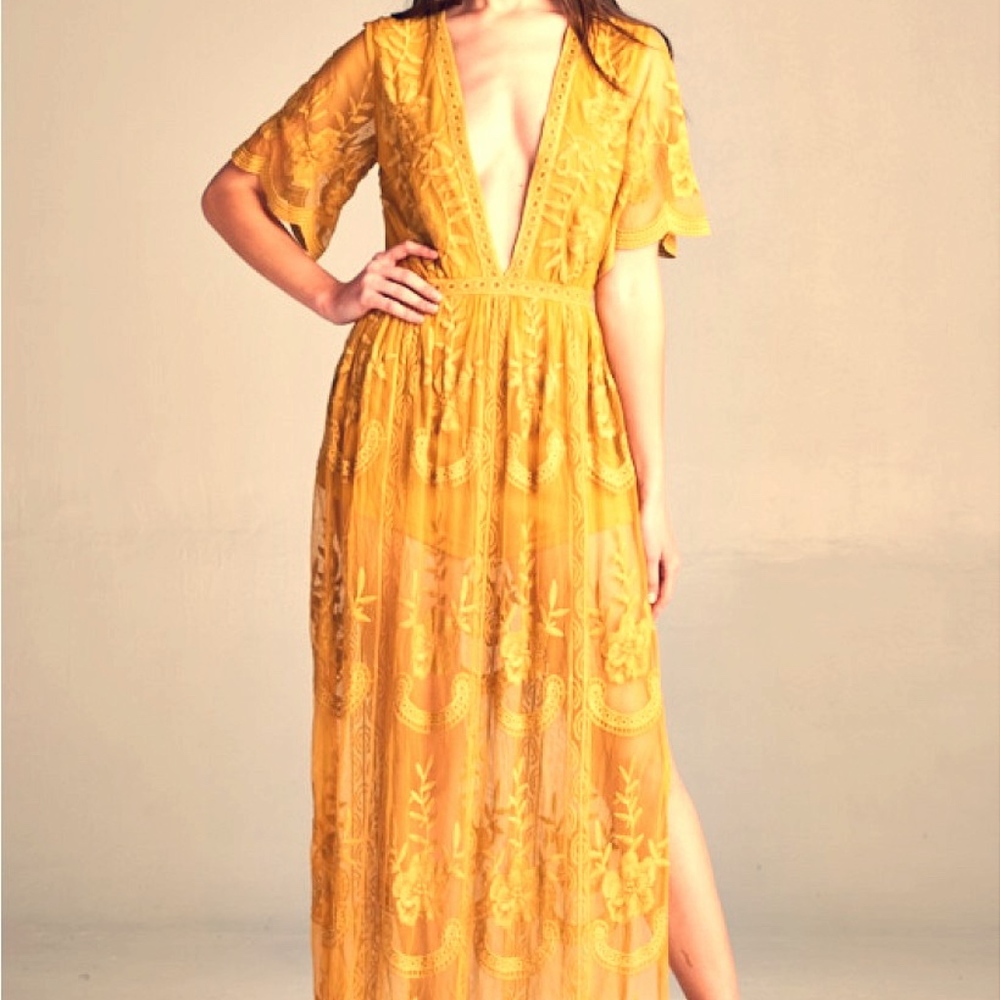 Honey Punch Deep V Short Sleeved Long Romper Dress