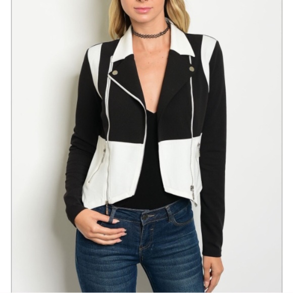 Sip N' Sparkle Jackets & Blazers - 💥LAST CHANCE💥Black & White Moto Zipper Jacket