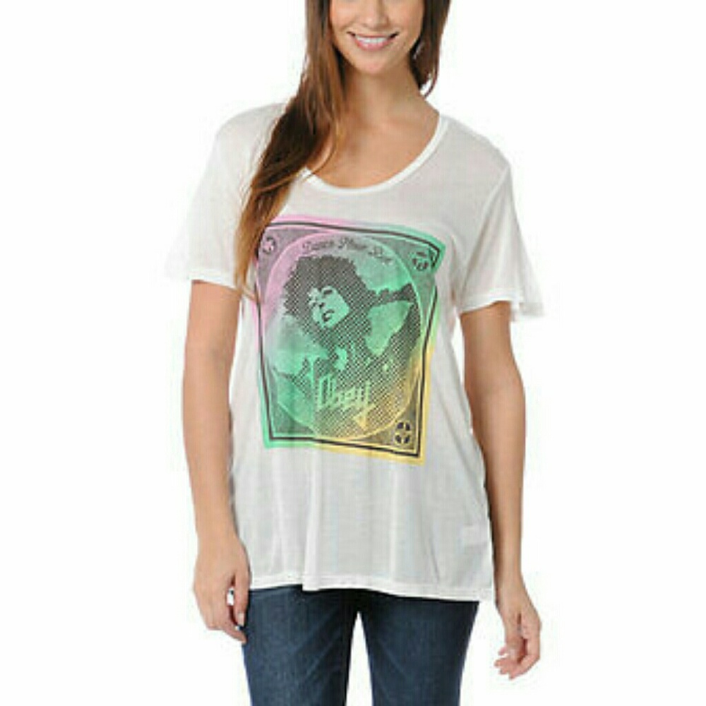 NWT Obey dance floor riot boyfriend slouchy top tee shirt small white