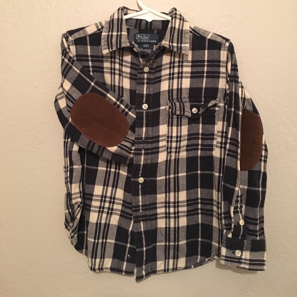 Boys Polo flannel shirt with elbow patches size 4