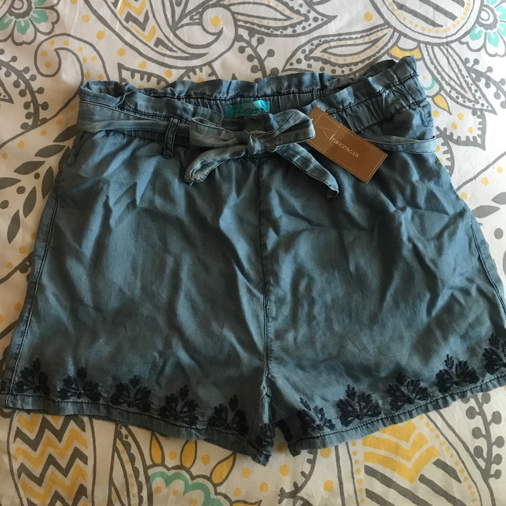 Chambray High Waisted Paper Bag Shorts