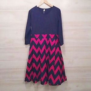 Navy Blue and Red Chevron Dress