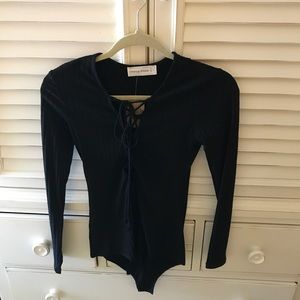 Black lace up body suit