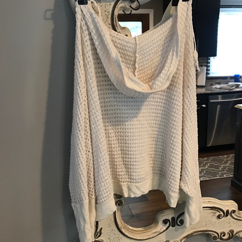 Cropped waffle knit hoodie