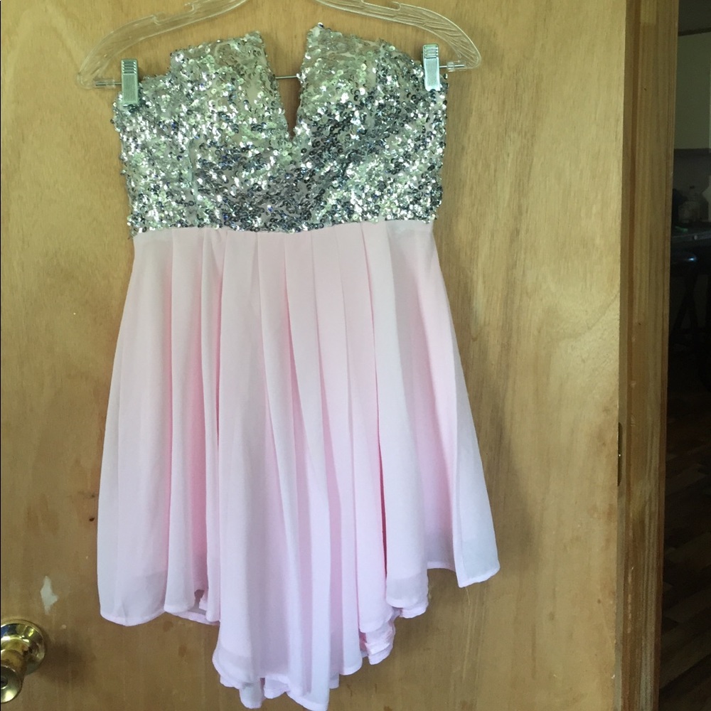 Sequin and  pink strapless dress