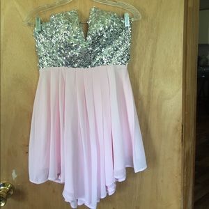 Sequin and  pink strapless dress