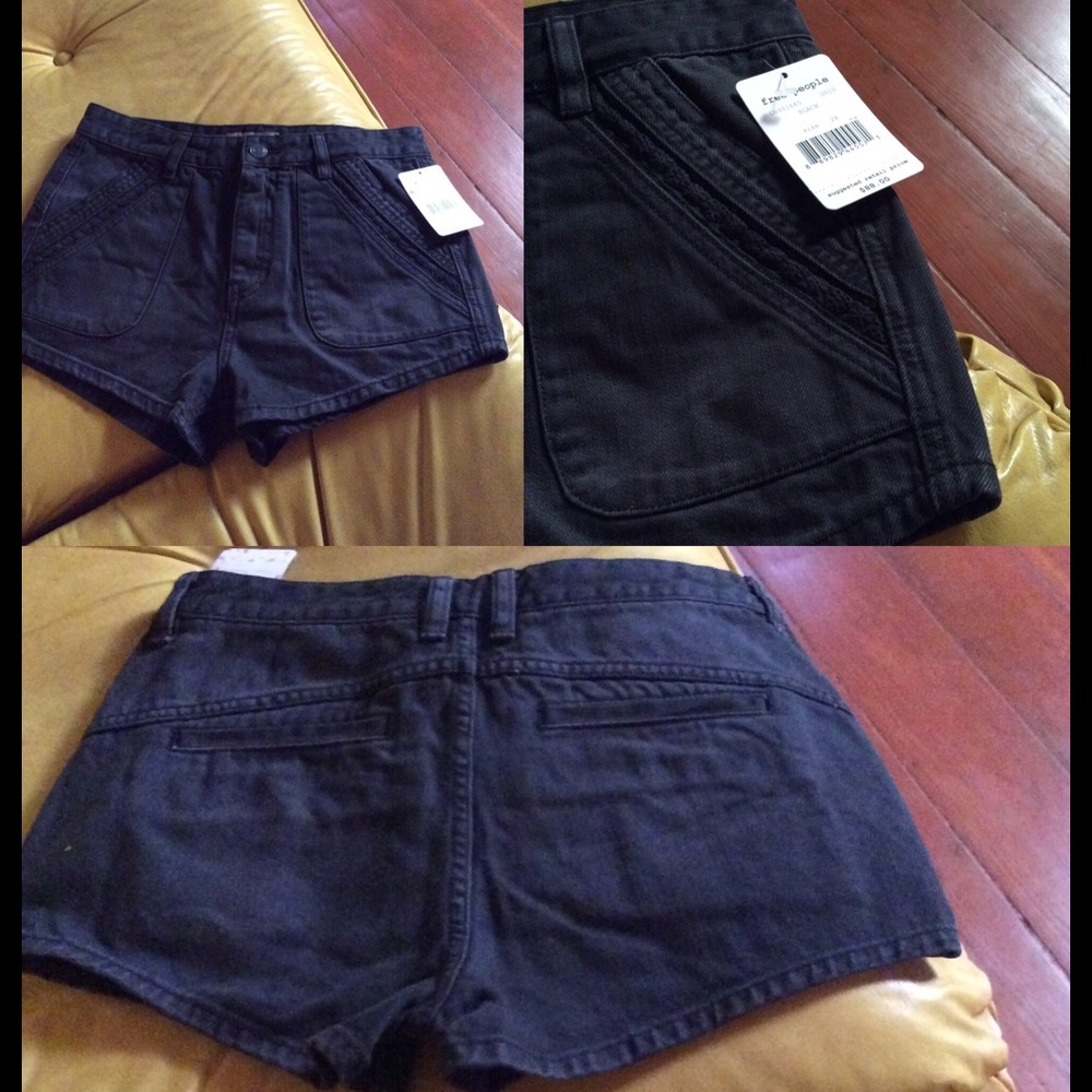 Free People Black Denim High waist shorts