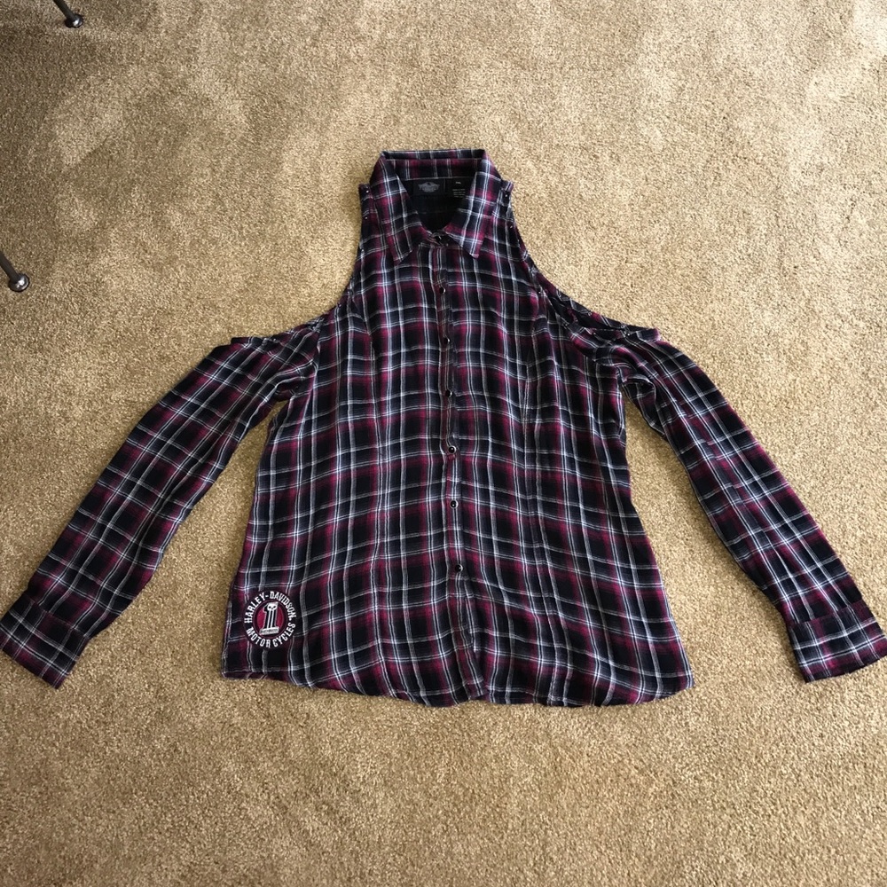Harley-Davidson Plaid Cold Shoulder Top Size 2XL