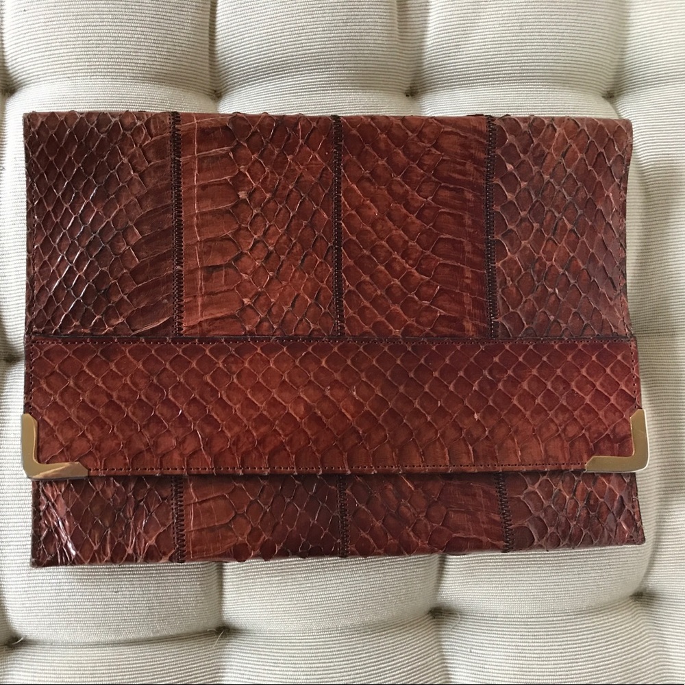 Vintage Python Snake Skin Brown Clutch