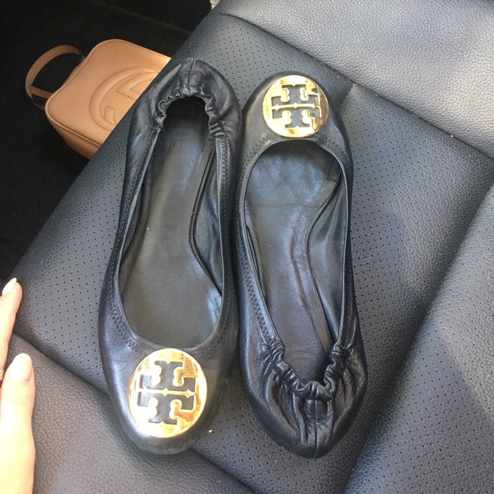 tory burch reva black flats