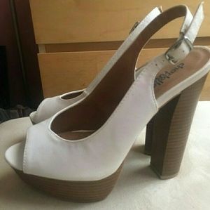 White open toe heels