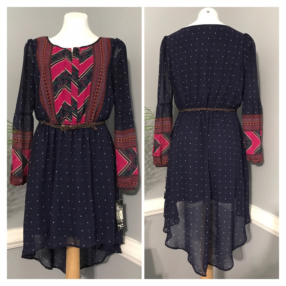NWT Sequin Hearts High-Low Belted Dress Size L