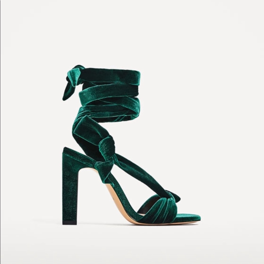 Green Velvet Sandals