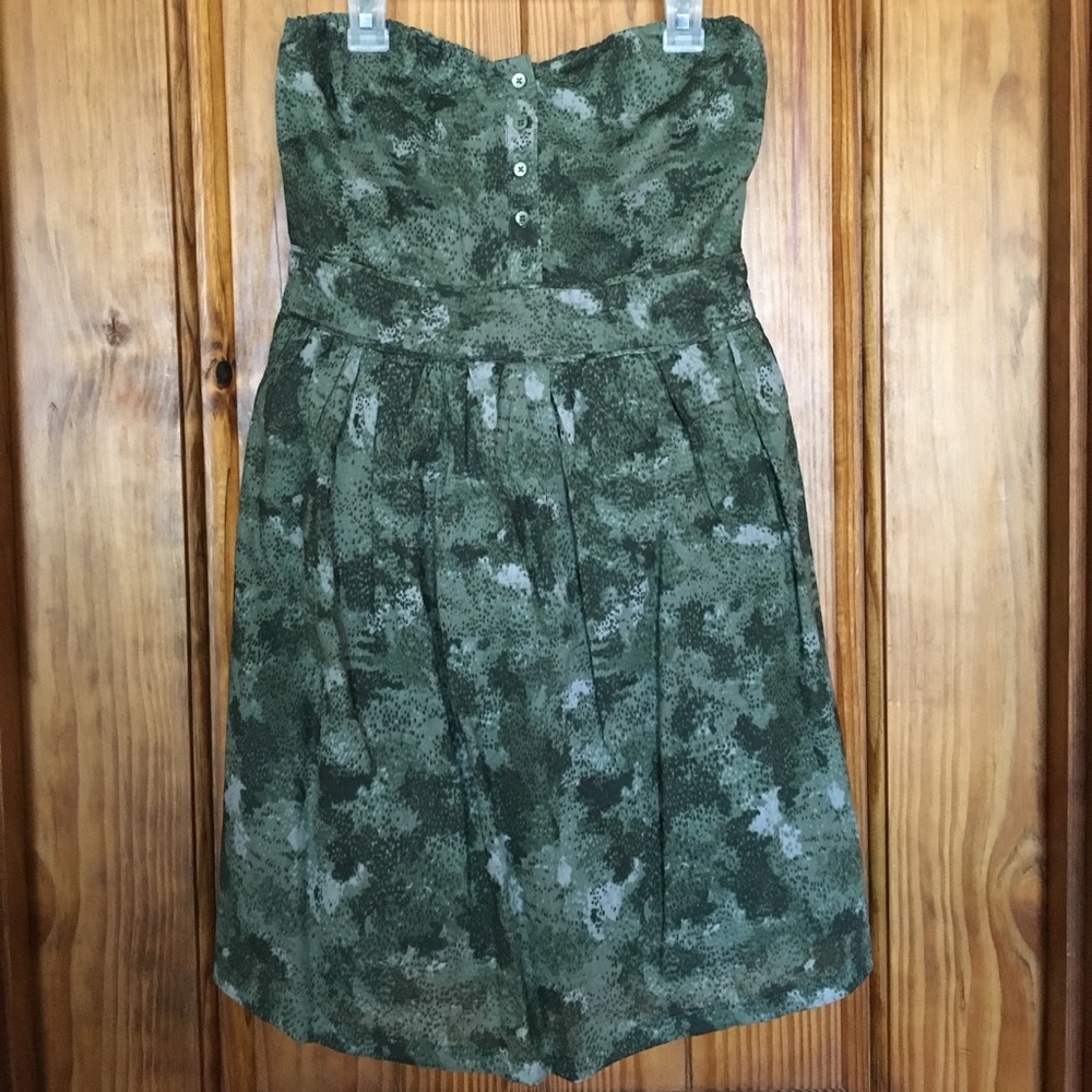 Green printed strapless sundress