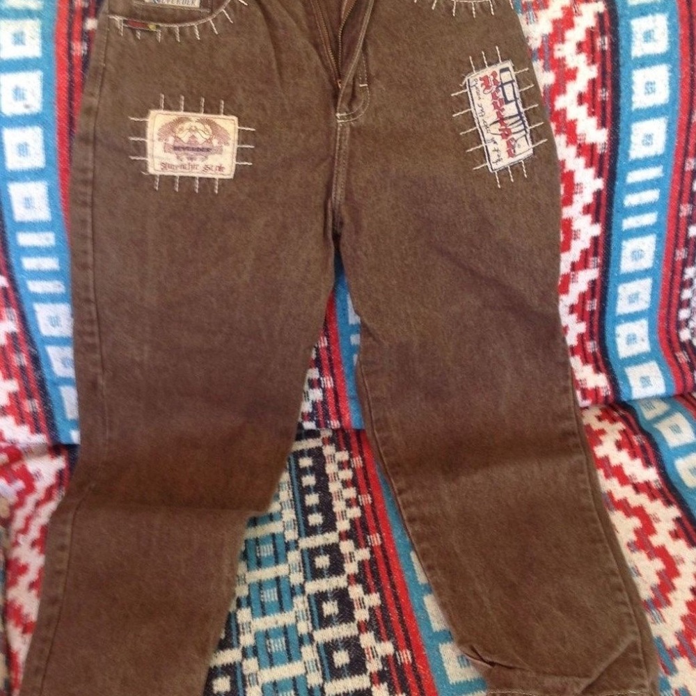 Girls Jeans - Dark Brown with Designs Size 10-12
