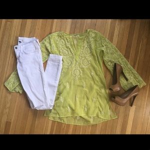 Green ethnic bathing suit cover up