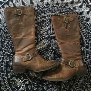 Brown leather boc boots
