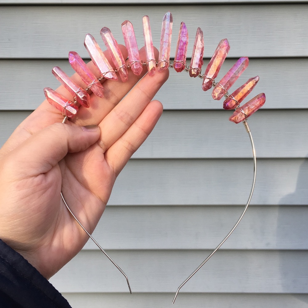 Pink/Pale Red Aura Crystal Tiara Crown Headband