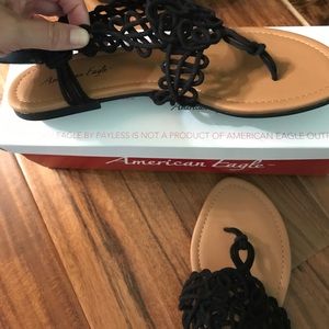 Black fabric boho sandals