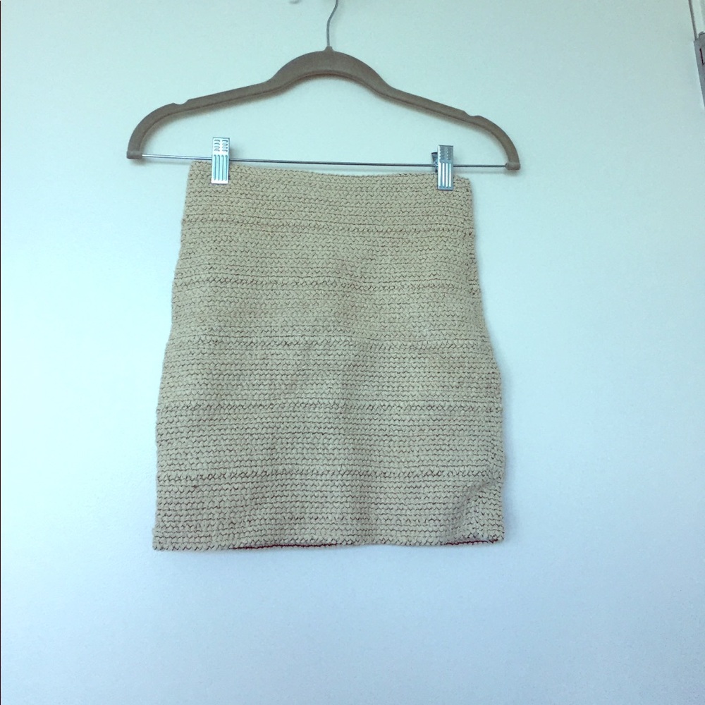 Tan textured mini skirt