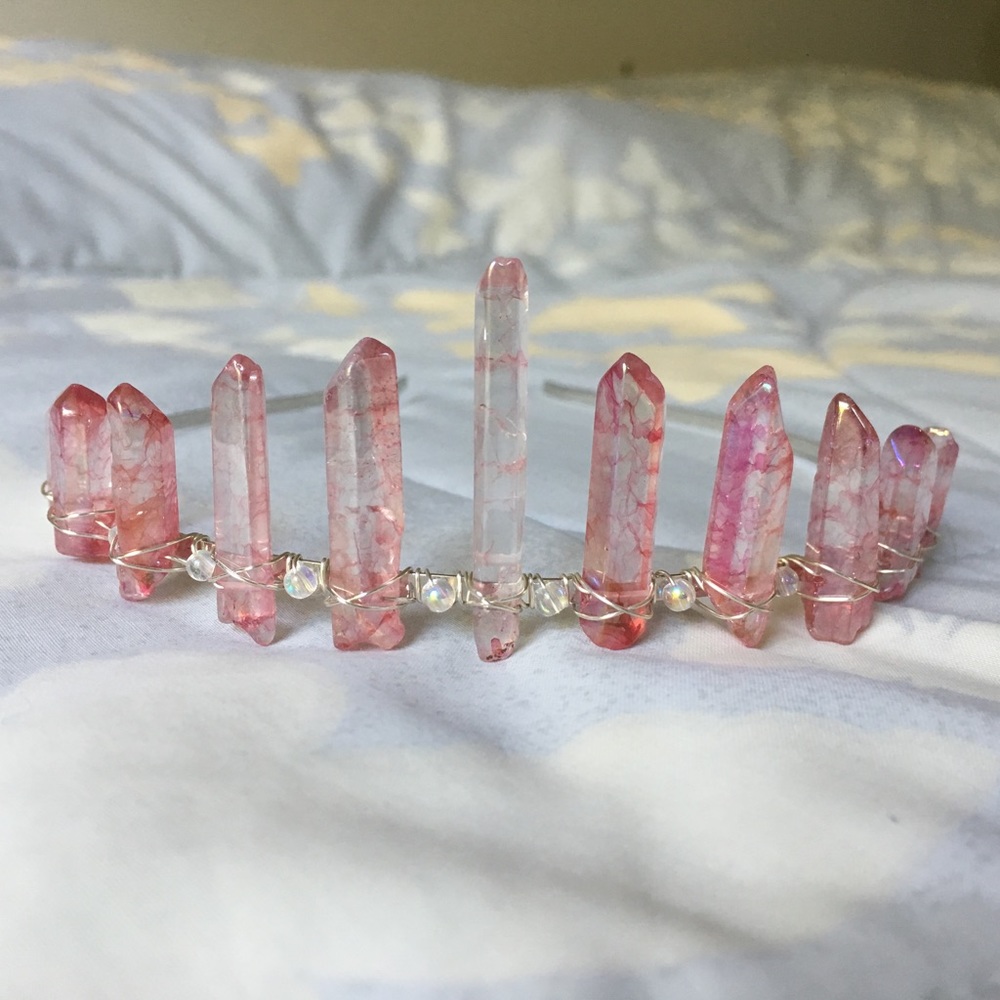 Pink/Pale Red Aura Crystal Tiara Crown Headband