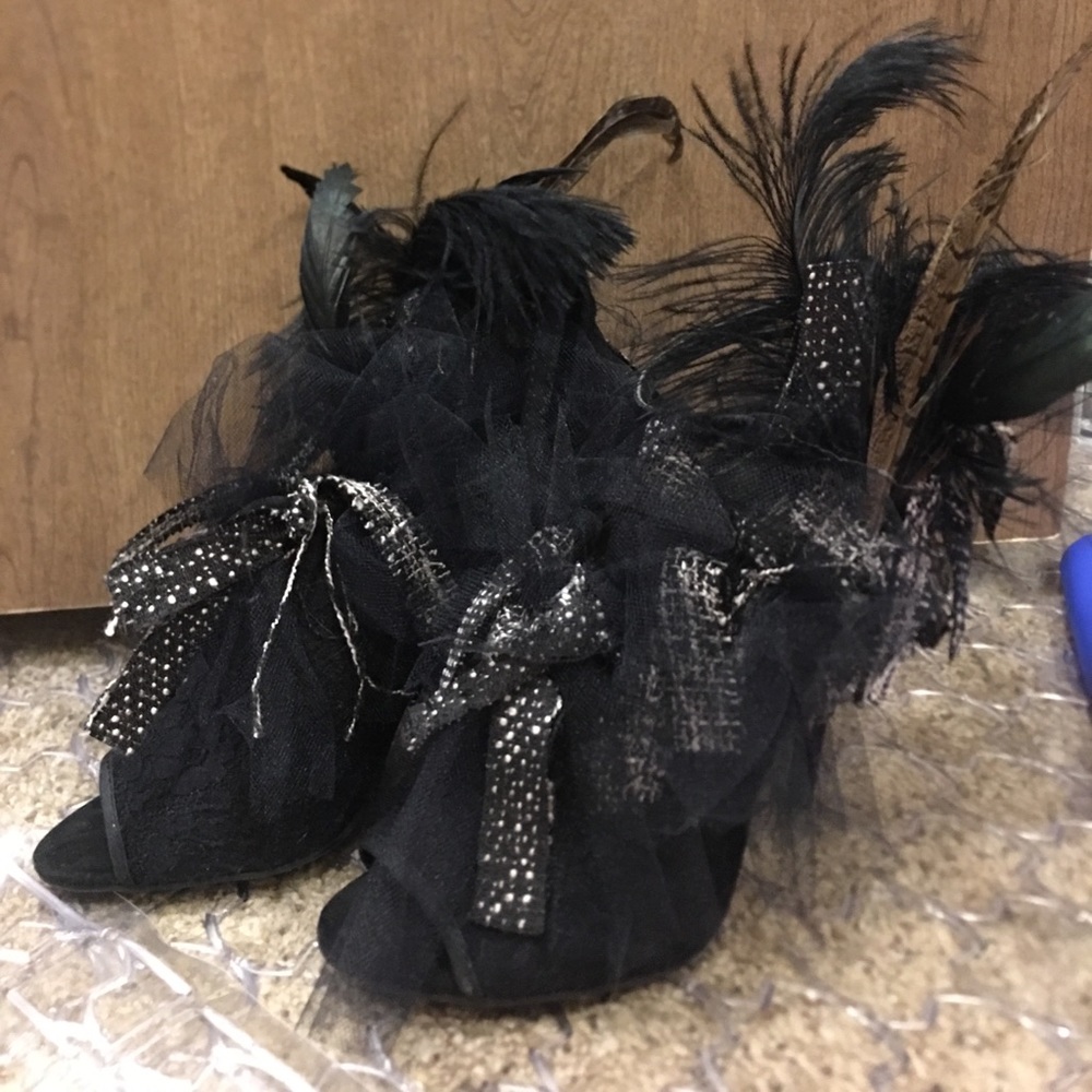 Black feather high heels one of a kind