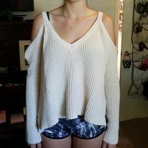 Pacsun Ivory Cold-Shoulder Knit Sweater