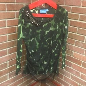 Vera Wang Embellished Shades of Green Top