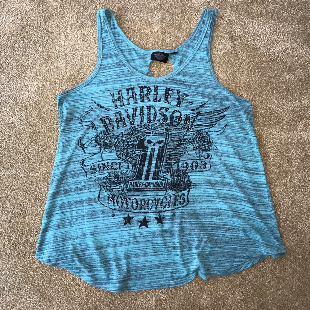Blue Harley-Davidson Racing Tank With Cutout Back