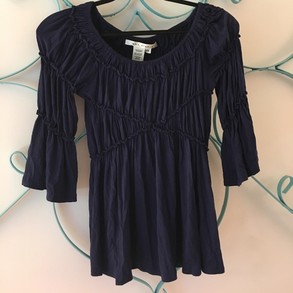 MAX STUDIO ruched navy blue blouse