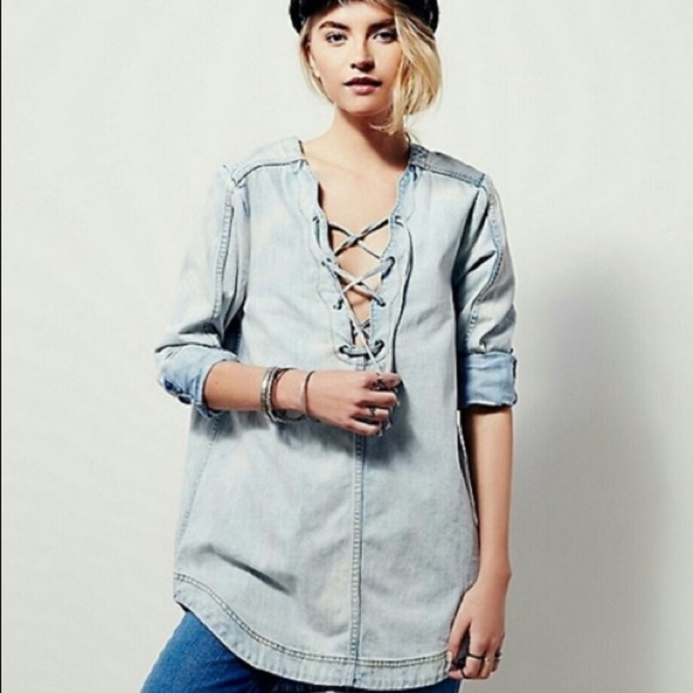 Free people Indigo Lace Up Tunic