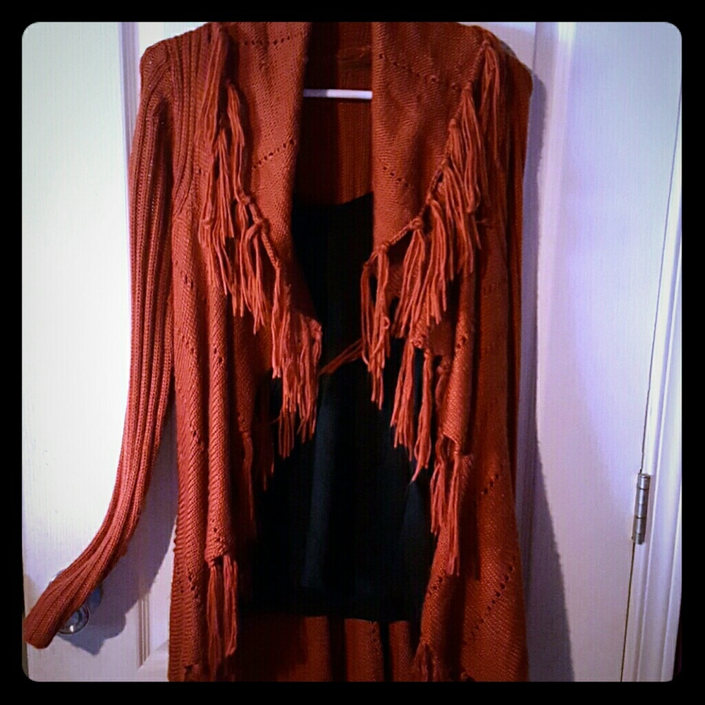 Orange fringe sweater