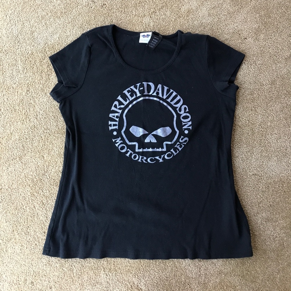 Harley-Davidson Black Shoer Sleeve Skull Top 2XL