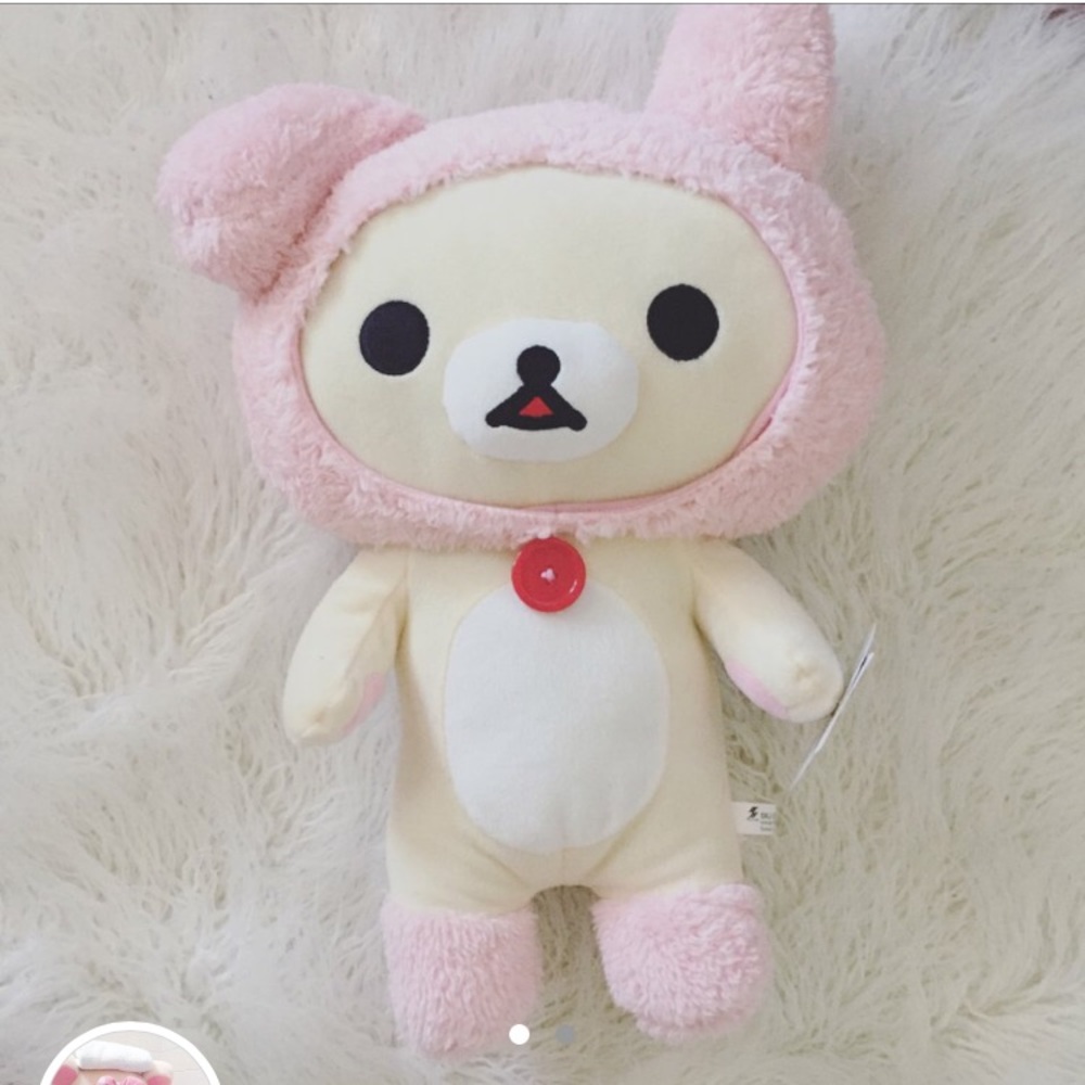 XL Rilakkuma with pink bunny ears plush 18"