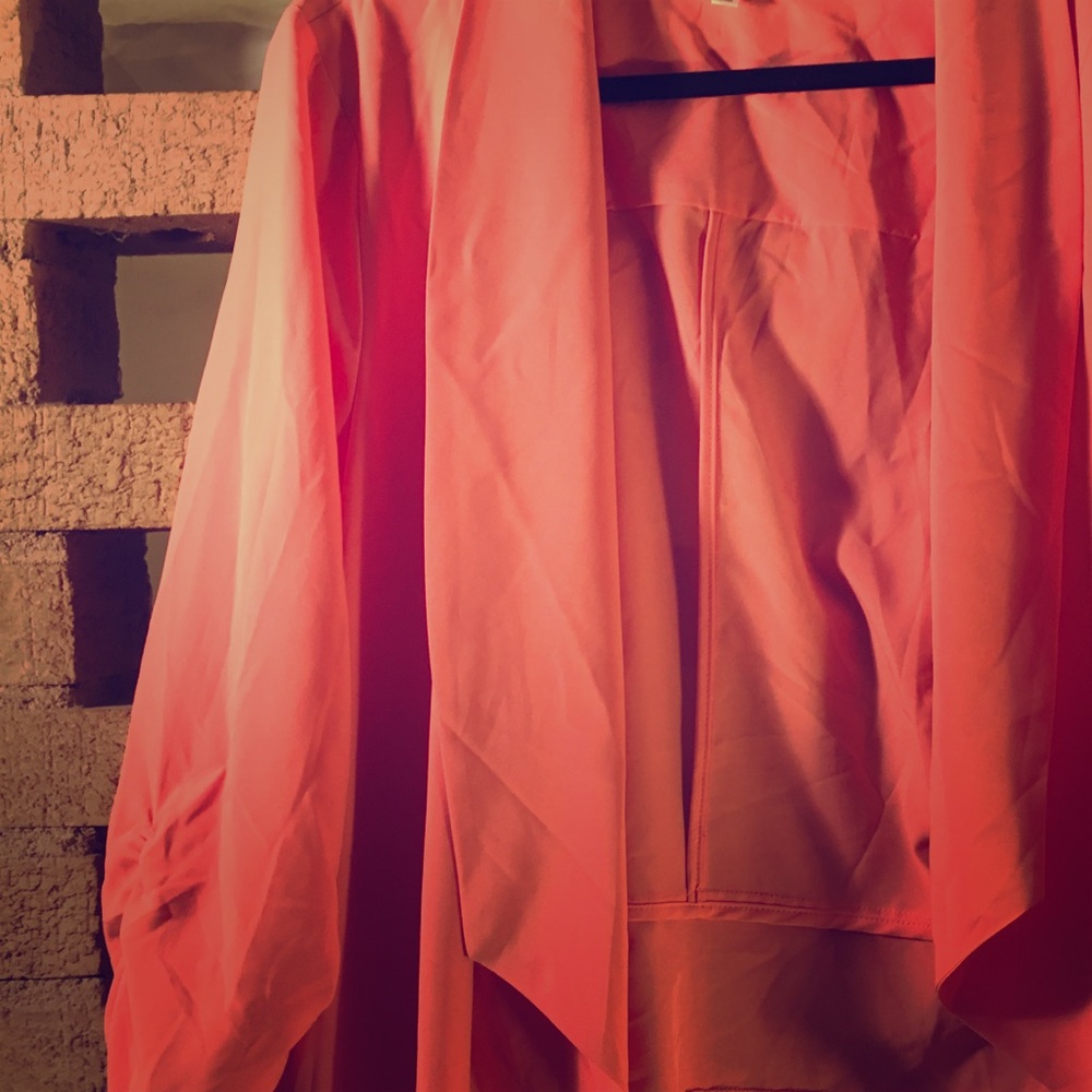 Ruched sleeve coral blazer