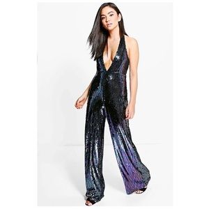 Lois All Over Sequin Halter Neck Jumpsuit