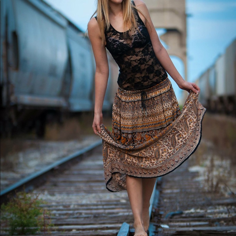 Brown hippie boho skirt s-m