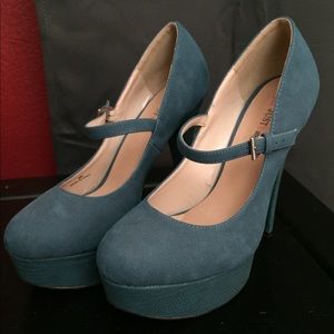 Teal Suede Just Fab Tall Platform Heels with strap