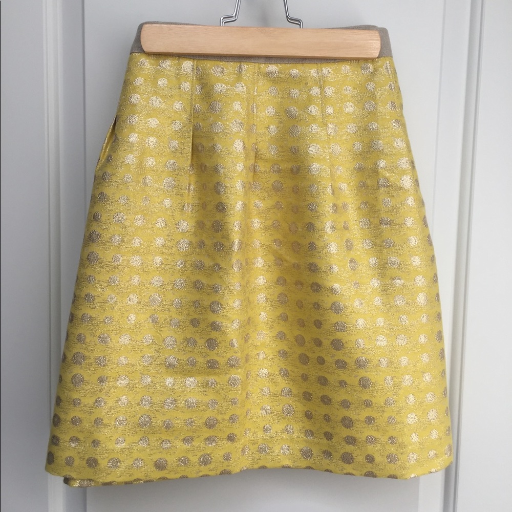 {Loft} Shimmering Yellow Polka Dot Skirt