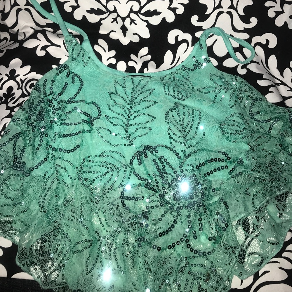 Sparkle teal crop tank