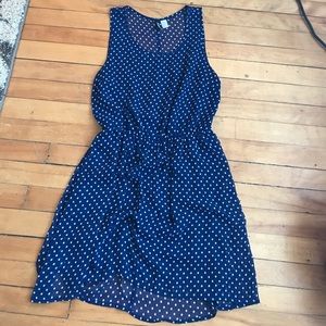Blue polka dot knee length dress