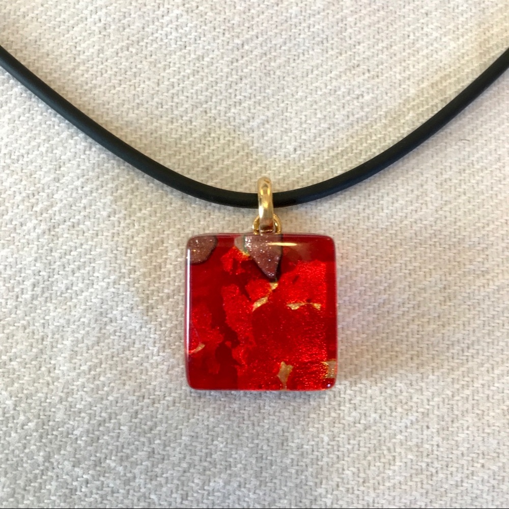 Square Red Glass Necklace