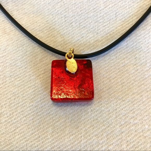 Square Red Glass Necklace - Picture 4 of 4