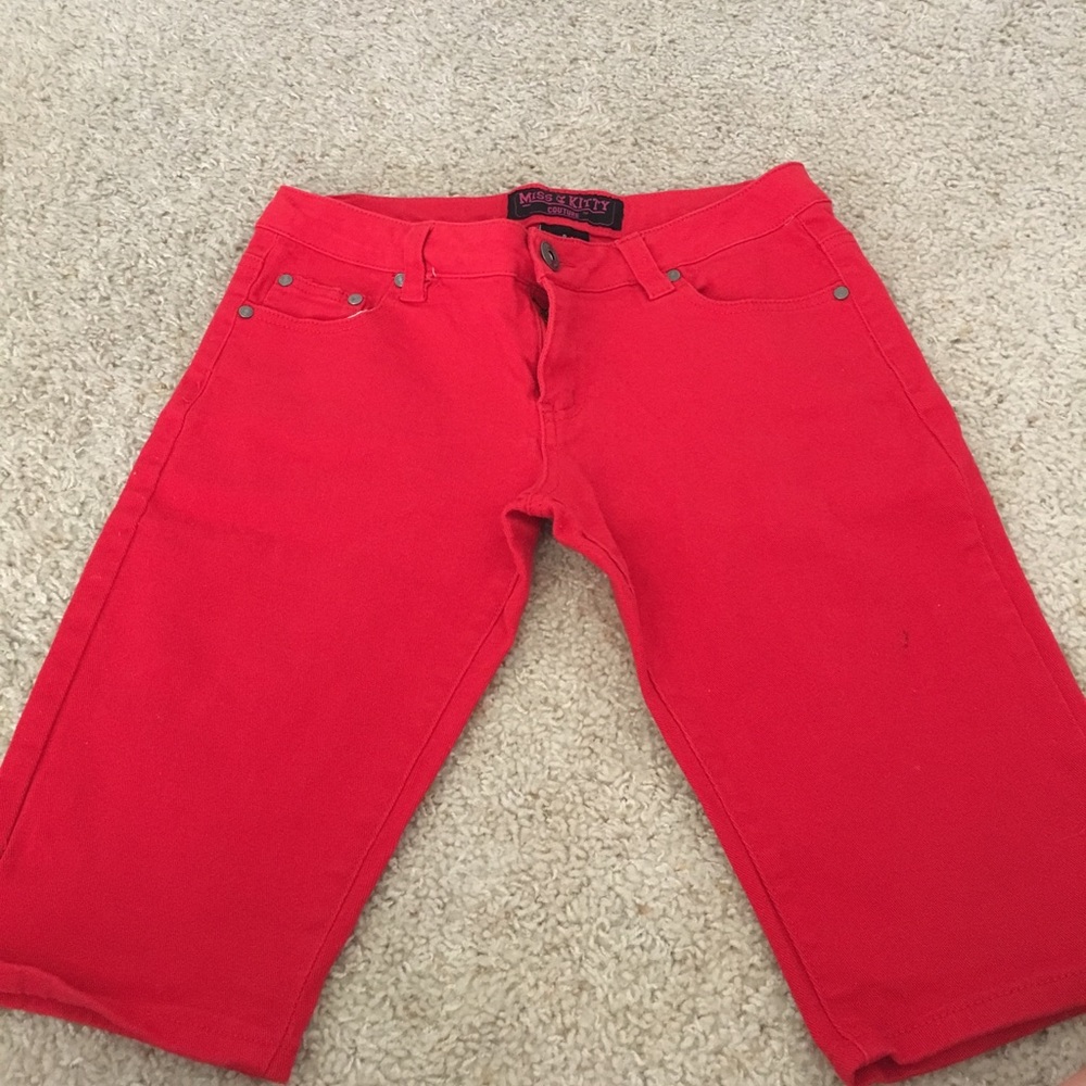 Red knee length Bermuda shorts