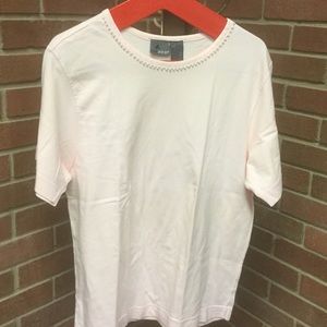 Liz Claiborne light pink, pearled neckline top.