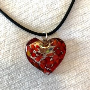 Heart-Shaped Red Glass Necklace
