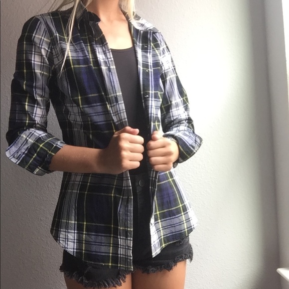 J. Crew Navy Plaid Buttondown - Picture 1 of 3