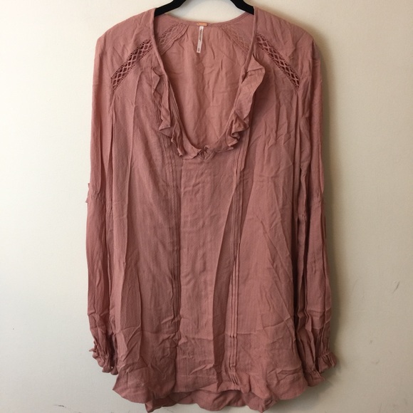 Free People Tops - Free People Dusty Rose Ruffle Tunic Blouse